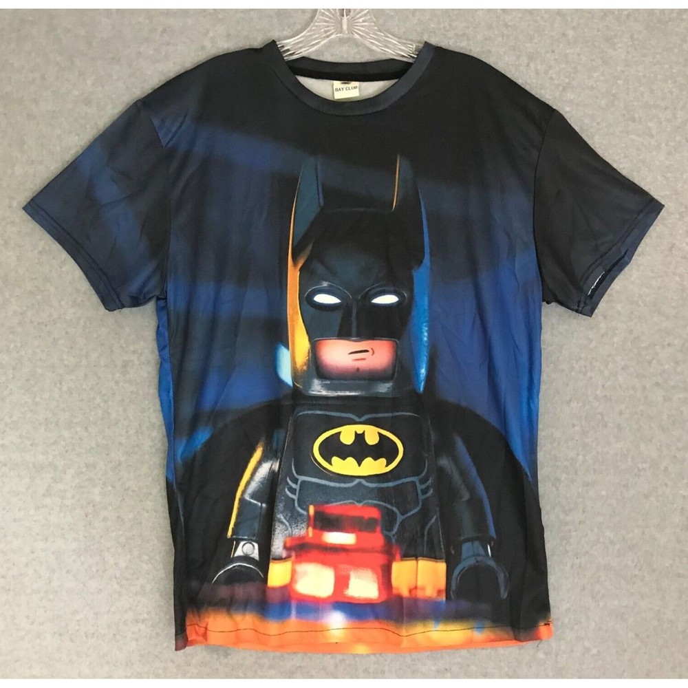 NEW! Batman Shirt Mens Large "All Over Print" Short‎ Sleeve Bay Club Polyester